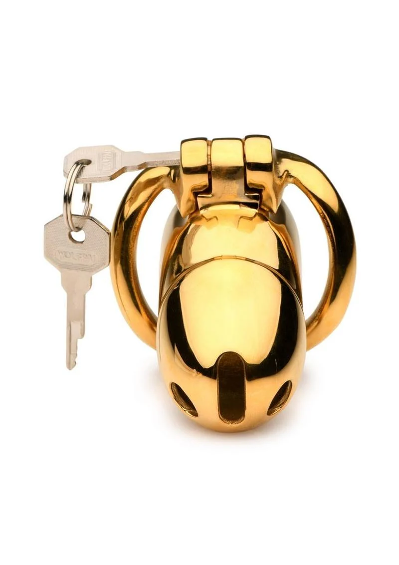 Master Series Midas 18k Gold-Plated Locking Chastity Cage - Image 3