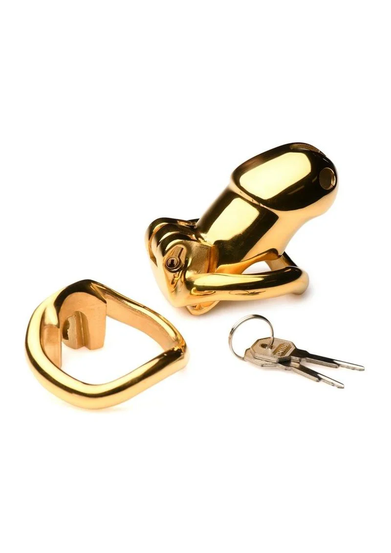 Master Series Midas 18k Gold-Plated Locking Chastity Cage - Image 4