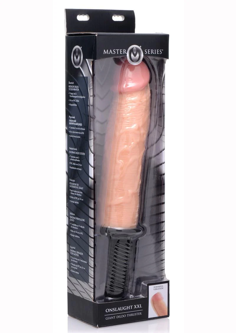 Master Series Onslaught XXL Vibrating Giant 9.75in Dildo Thruster - Image 2