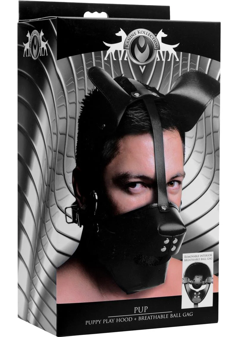 Master Series Pup Puppy Play Hood + Breathable Ball Gag - Image 2