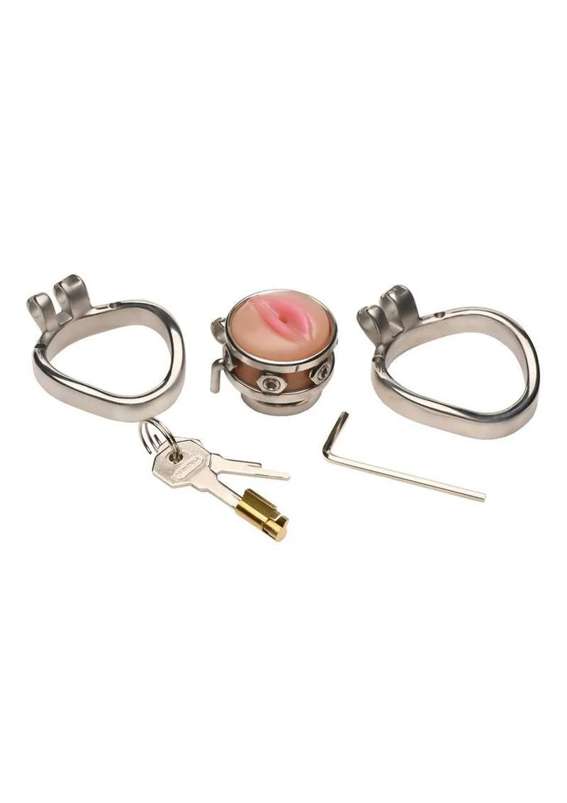 Master Series Pussy Boy Metal Chastity Cage Stainless - Image 4