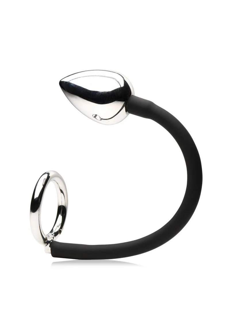 Master Series Tug + Plug Aluminum Cock and Ball Ring with Anal Plug - Image 3