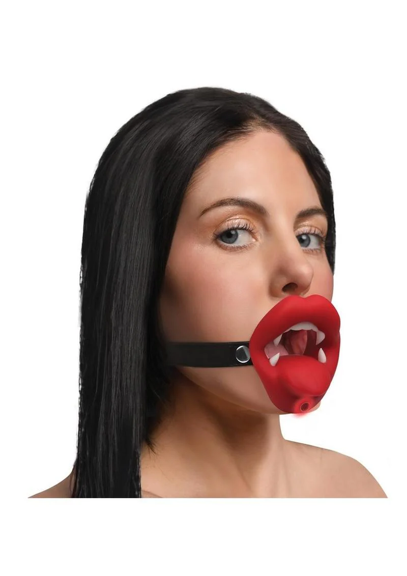 Master Series Vampire Vibrating Rechargeable Silicone Mouth Gag - Image 3