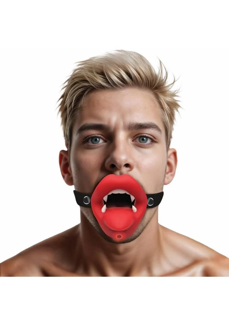 Master Series Vampire Vibrating Rechargeable Silicone Mouth Gag - Image 4