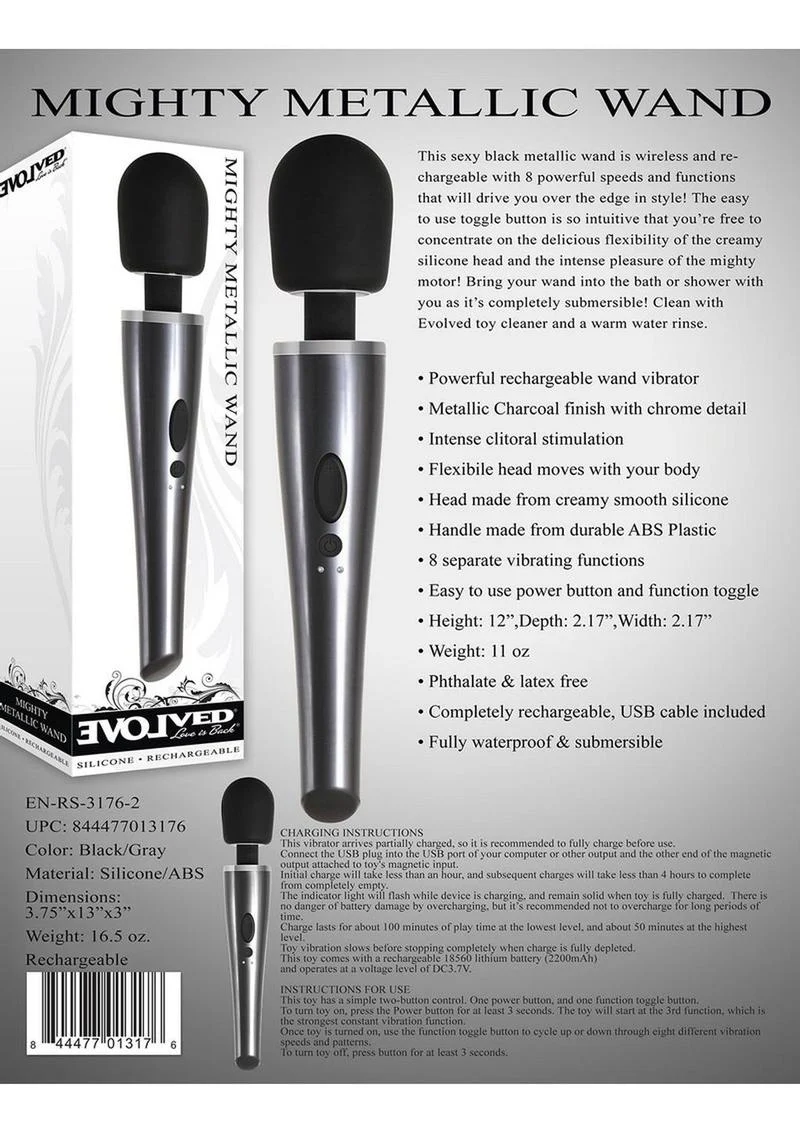 Mighty Metallic Wand Rechargeable Silicone Body Massager - Image 4