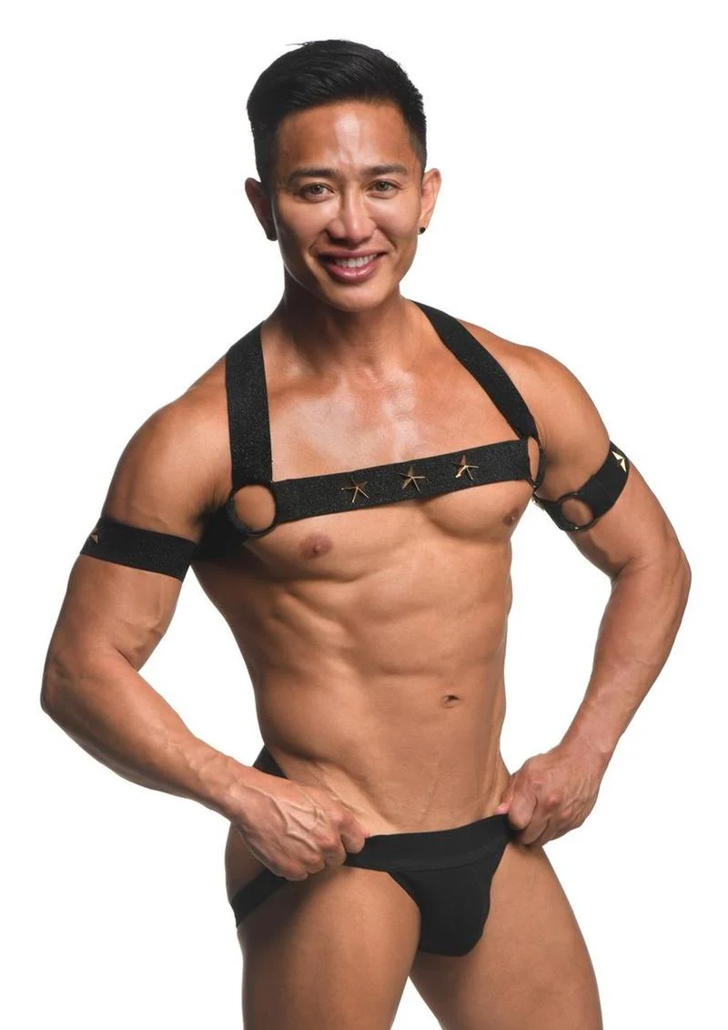 Ms Rave Chest Harness S/M Blk/Gld - Image 4