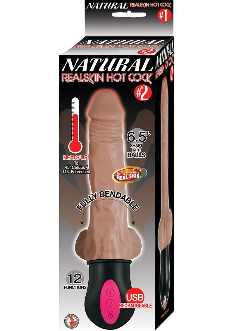 Natural Realskin Hot Cock 2 Rechargeable Warming Dildo with Balls - Image 2