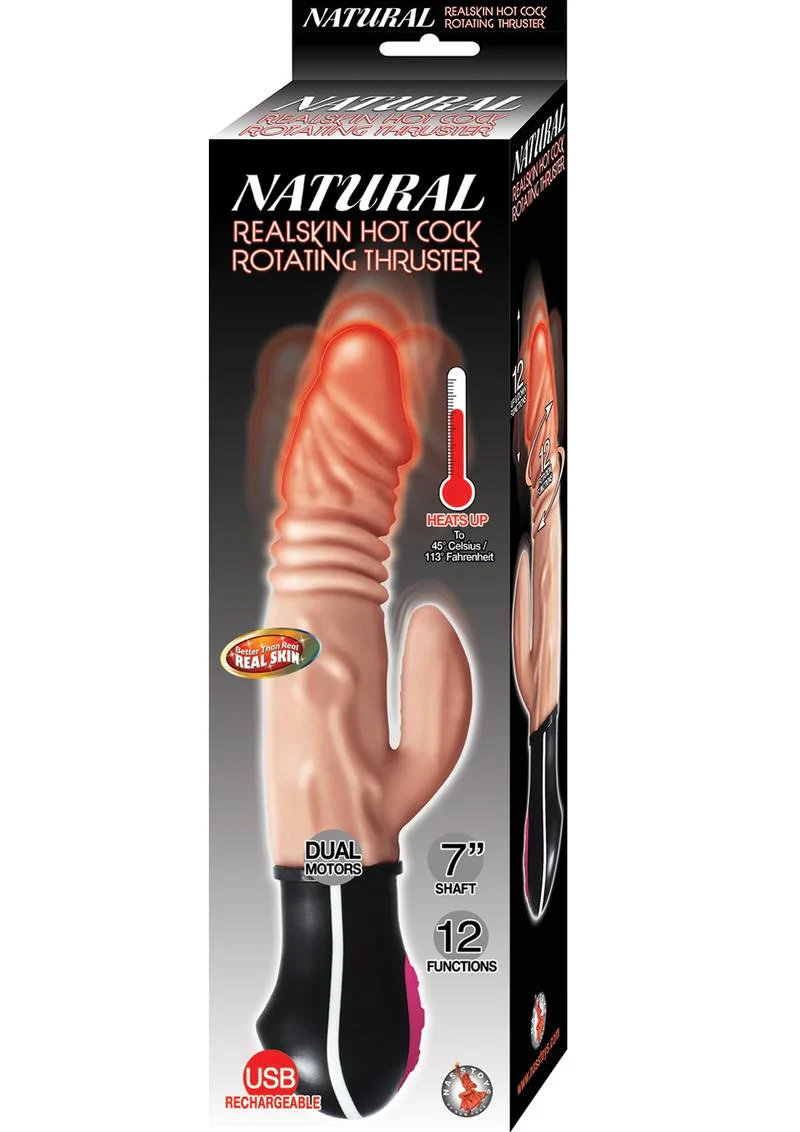 Natural Realskin Hot Cock Rotating Thruster Rechargeable Warming Vibrator - Image 2