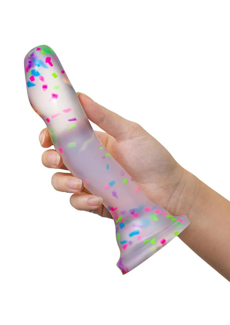 Neo Elite Glow In The Dark Silicone Hanky Panky Dildo 7.5in - Confetti - Image 3