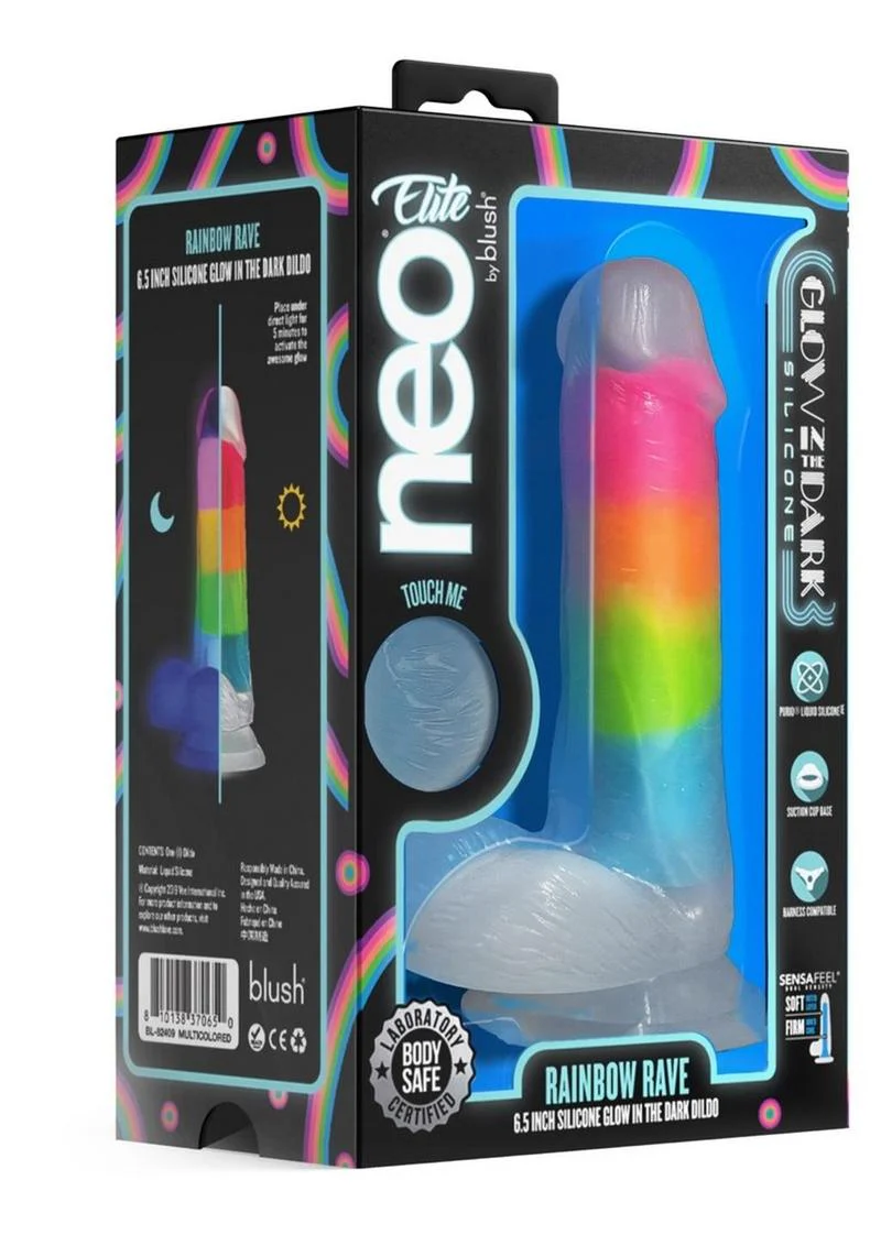 Neo Elite Glow In The Dark Silicone Rainbow Rave Dildo - Image 2