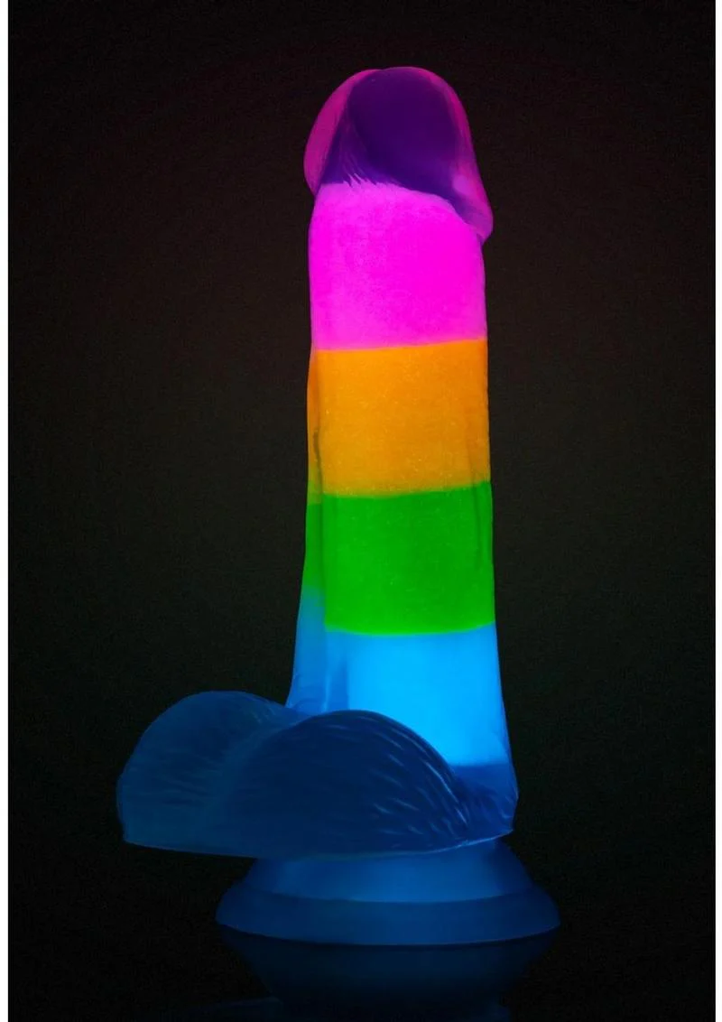 Neo Elite Glow In The Dark Silicone Rainbow Rave Dildo - Image 4