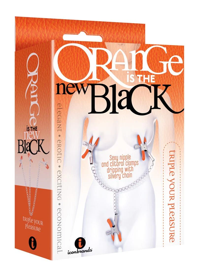 Orange Is The New Black Triple Your Pleasure Nipple and Clitoral Clamps with Chain - Image 2