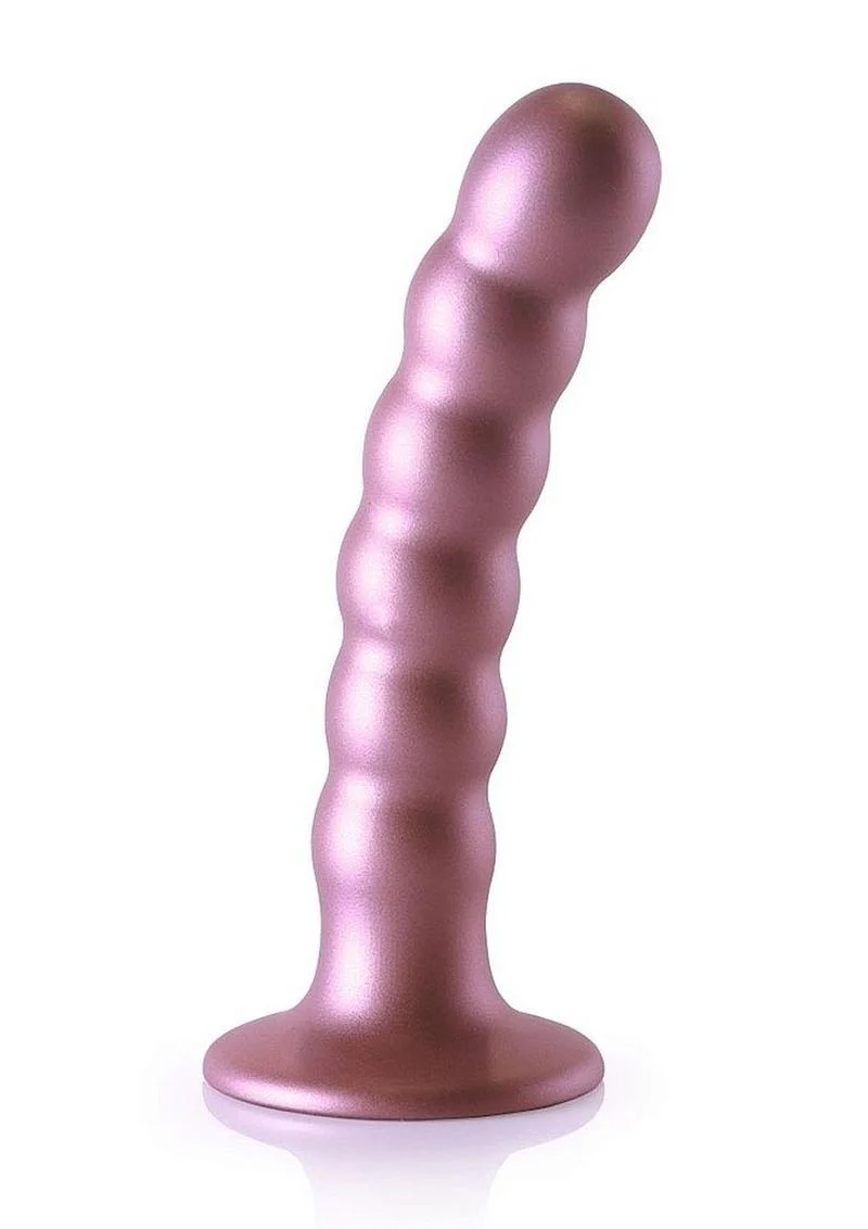 Ouch! Beaded G-Spot Silicone Dildo 5in - Metallic - Image 2