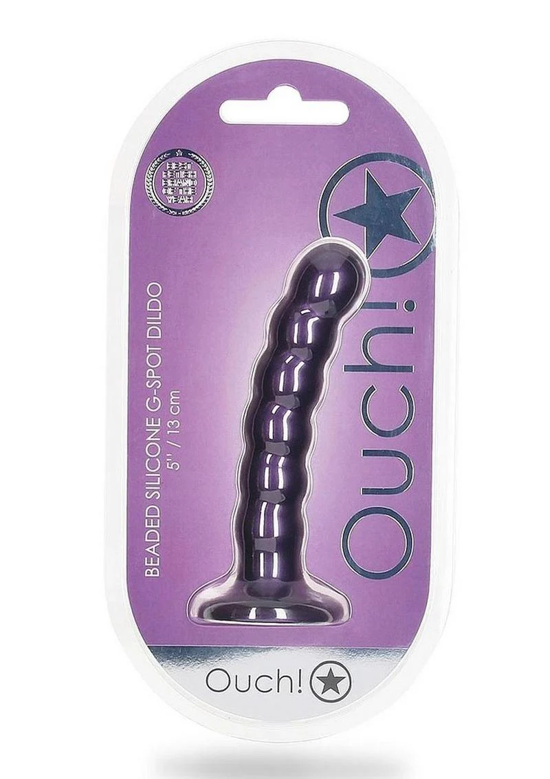 Ouch! Beaded G-Spot Silicone Dildo 5in - Metallic - Image 3