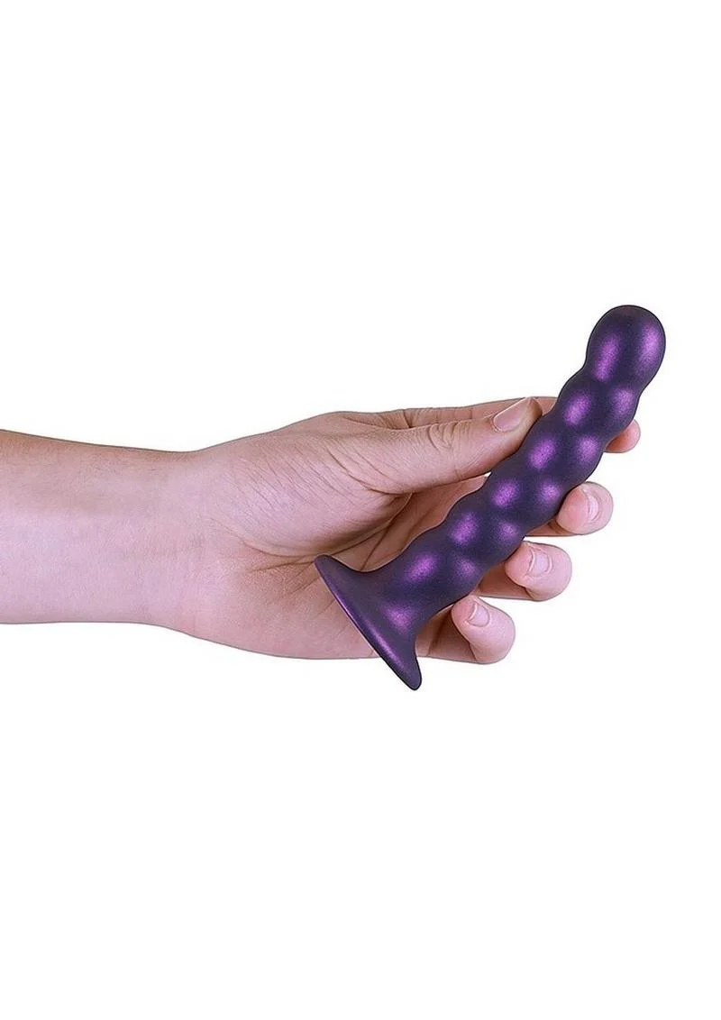 Ouch! Beaded G-Spot Silicone Dildo 5in - Metallic - Image 5