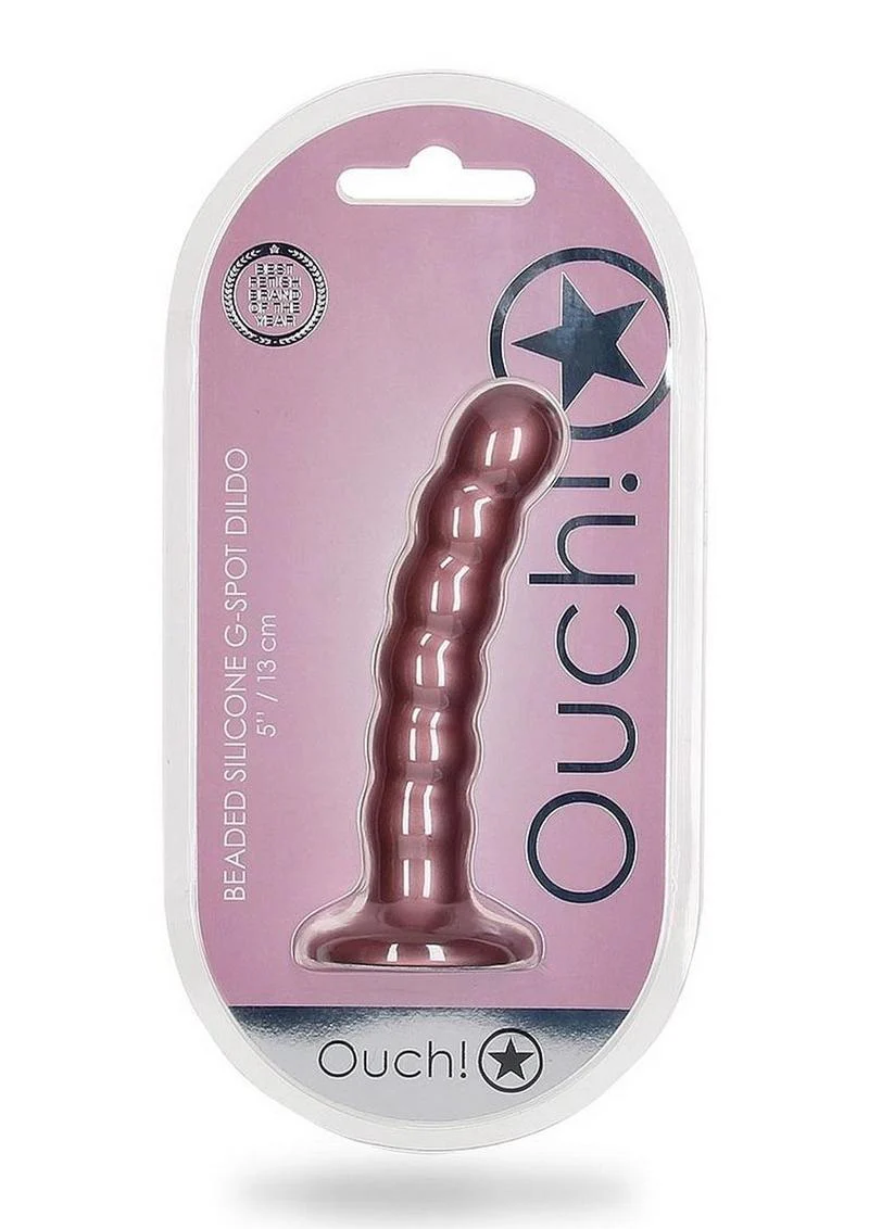 Ouch! Beaded G-Spot Silicone Dildo 5in - Metallic - Image 6