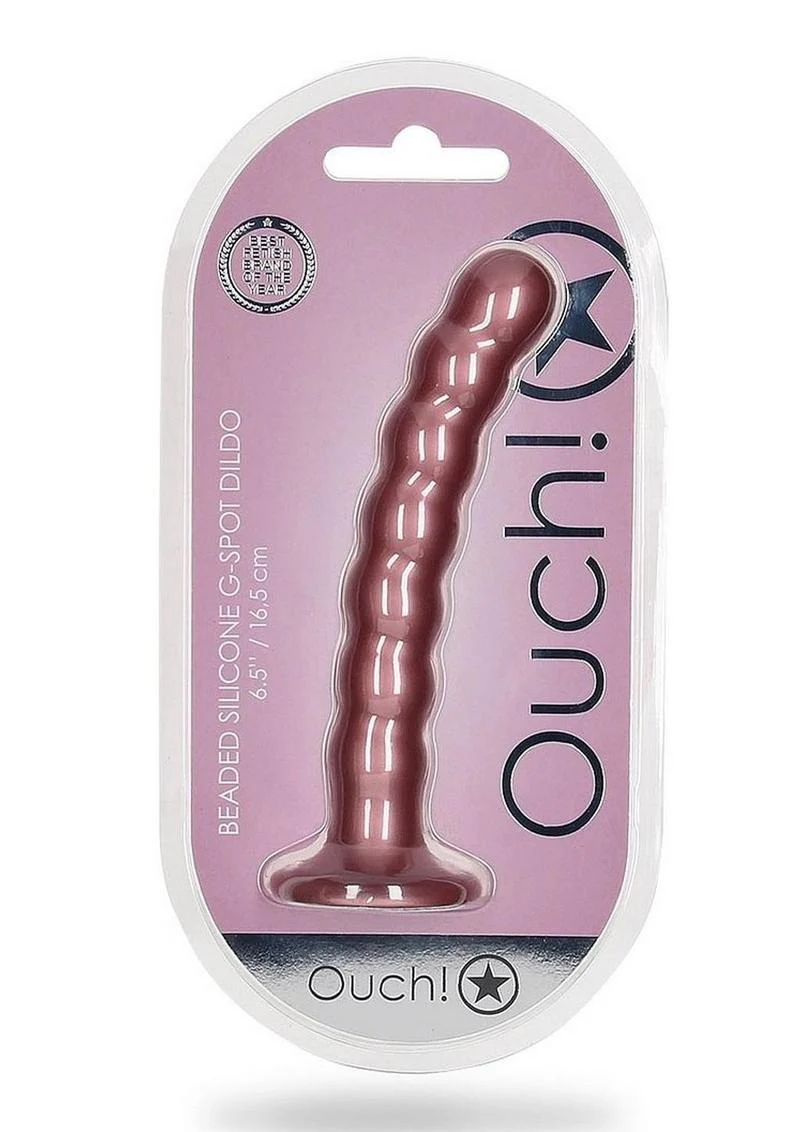 Ouch! Beaded G-Spot Silicone Dildo 6.5in - Metallic - Image 3