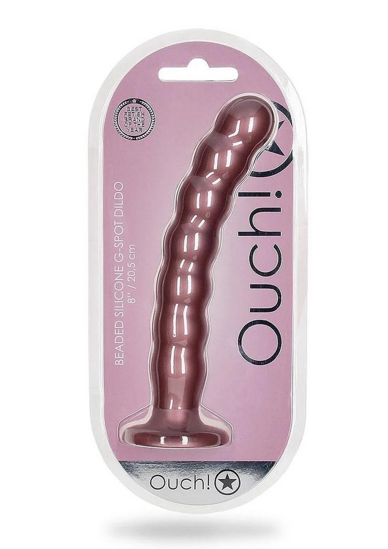 Ouch! Beaded G-Spot Silicone Dildo 8in - Metallic - Image 3