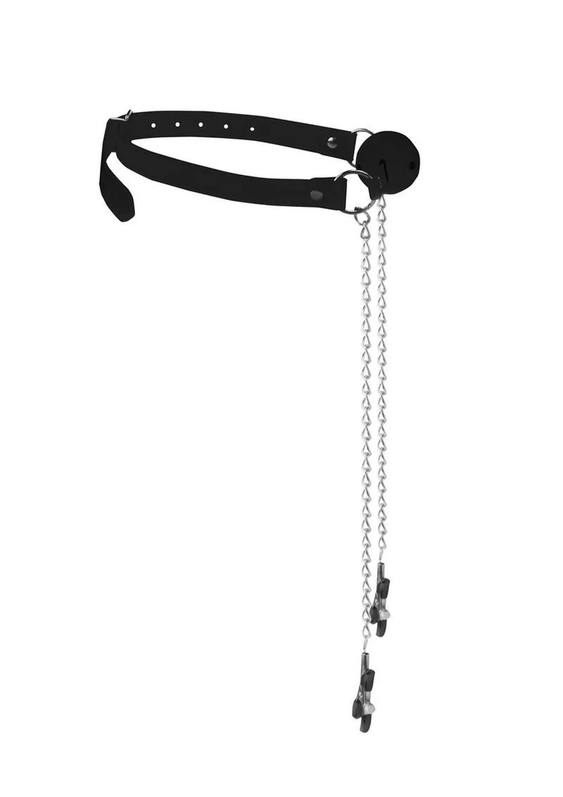 Ouch! Breathable Ball Gag with Nipple Clamps - Image 3