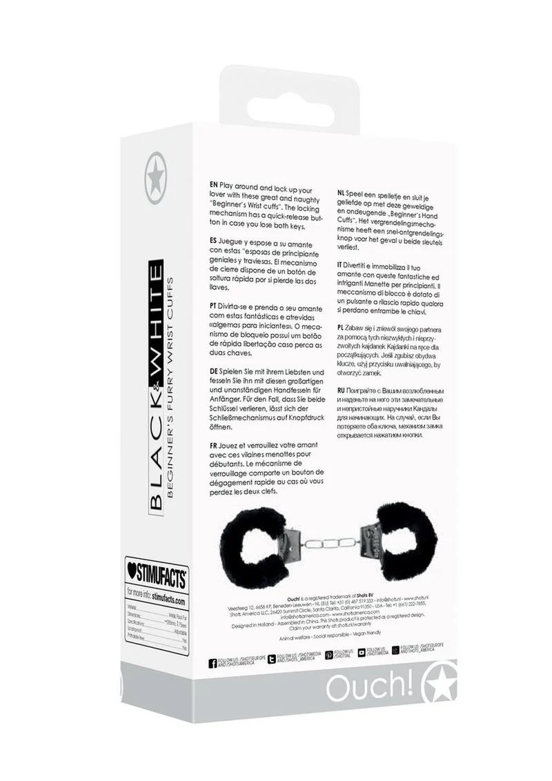 Ouch! Pleasure Furry Hand Cuffs with Quick Release Button - Image 4