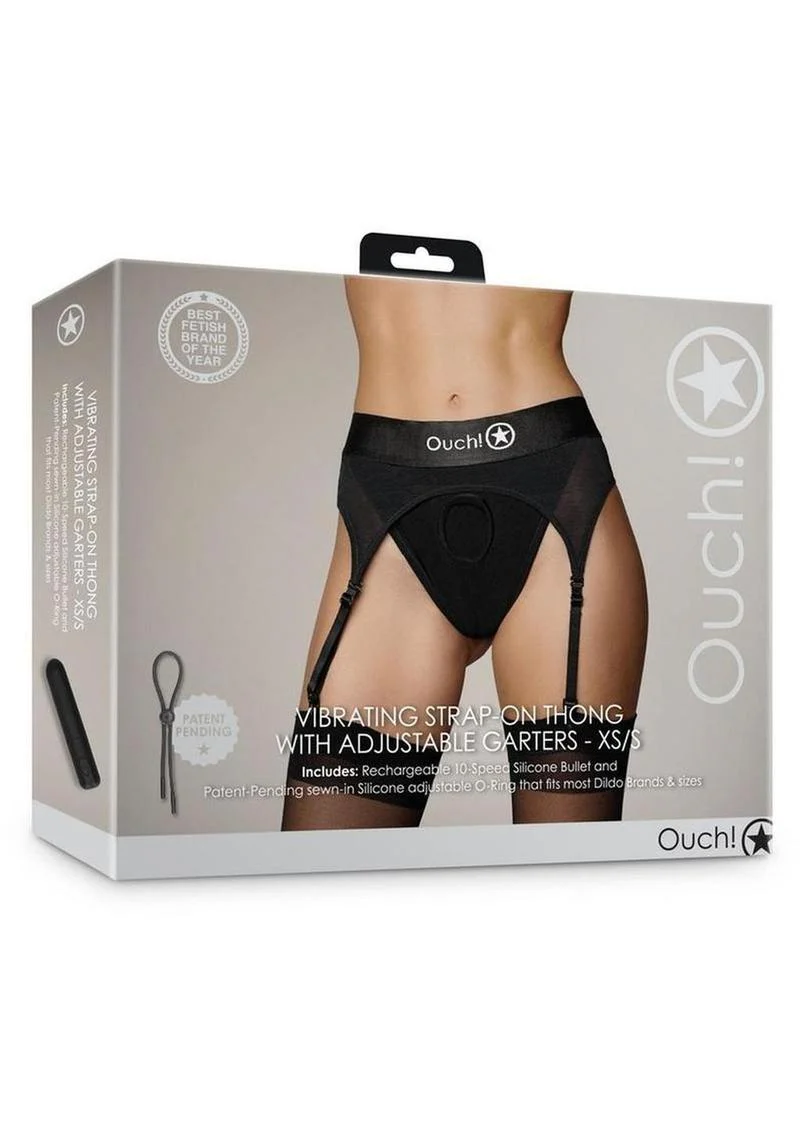 Ouch! Vibrating Strap-On Thong with Adjustable Garters Rechargeable - Image 4