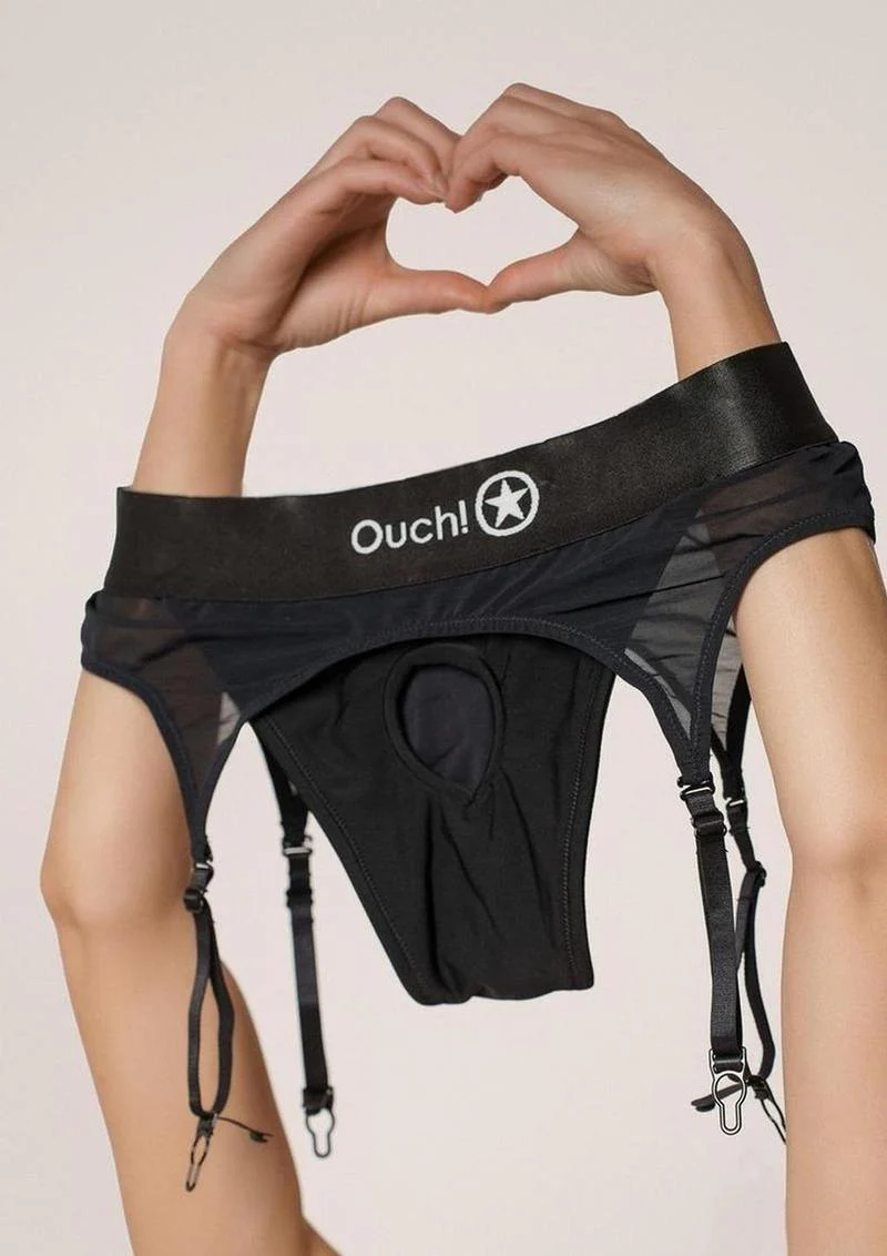 Ouch! Vibrating Strap-On Thong with Adjustable Garters Rechargeable - Image 6