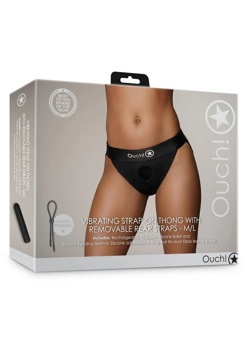 Ouch! Vibrating Strap-On Thong with Removable Butt Straps Rechargeable - Image 10