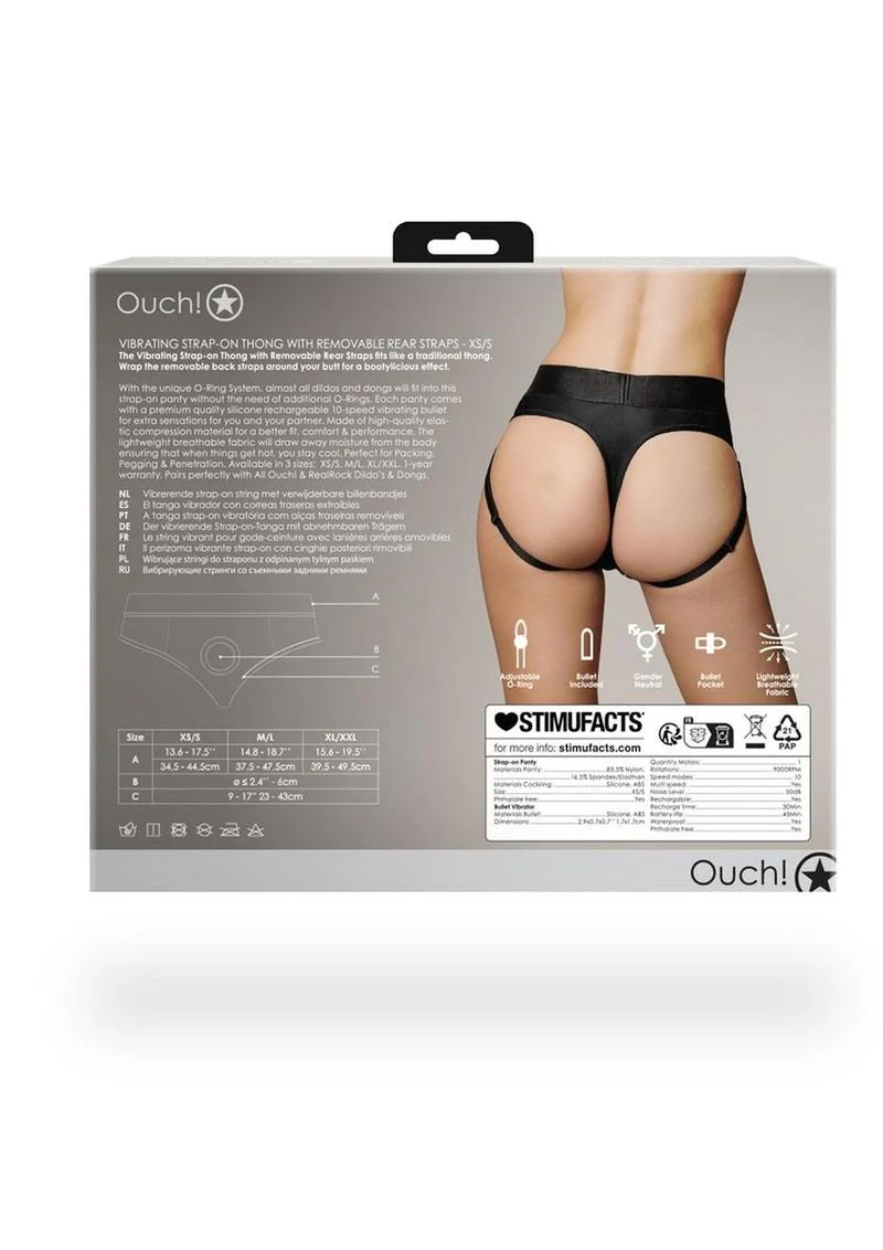 Ouch! Vibrating Strap-On Thong with Removable Butt Straps Rechargeable - Image 6