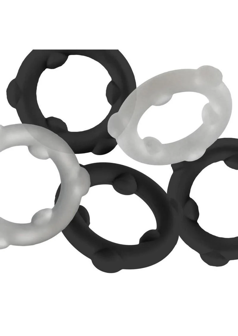Oxballs Gearheads Silicone Spinner Cock Rings (5 Pack) - Black/Vapor - Image 3