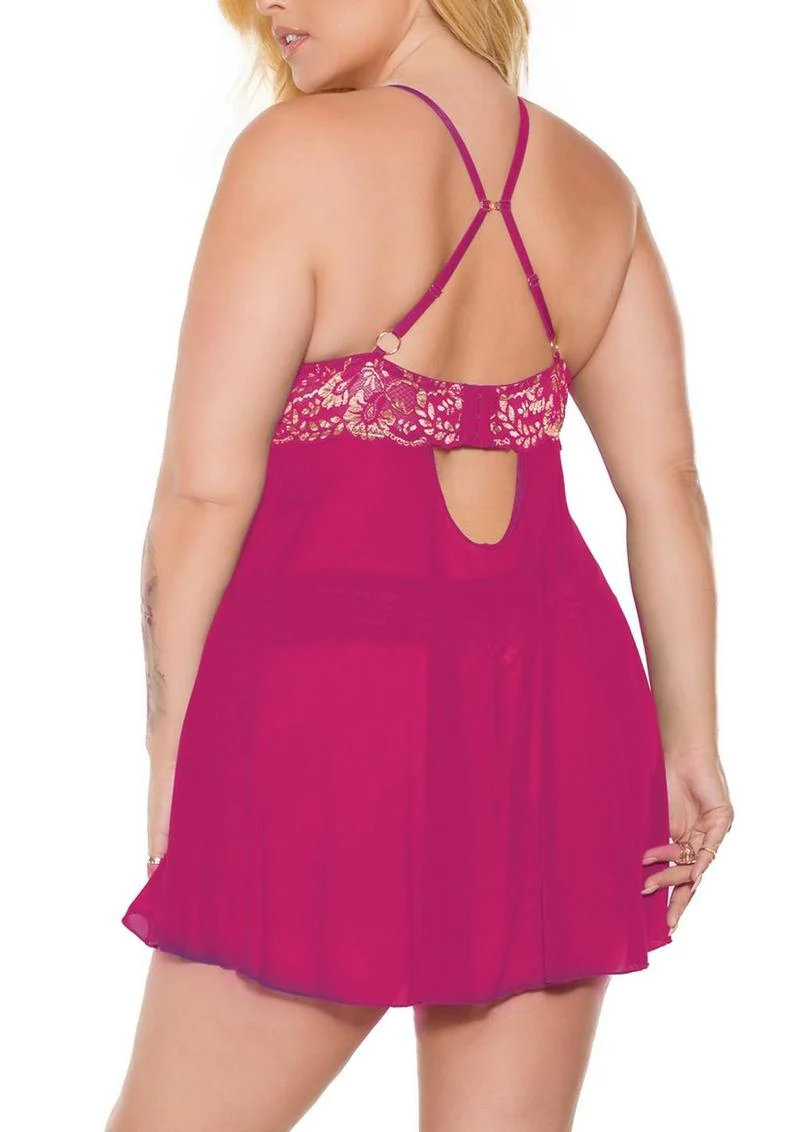 Pink Pussycat Babydoll and Thong - 1xlarge - Image 3
