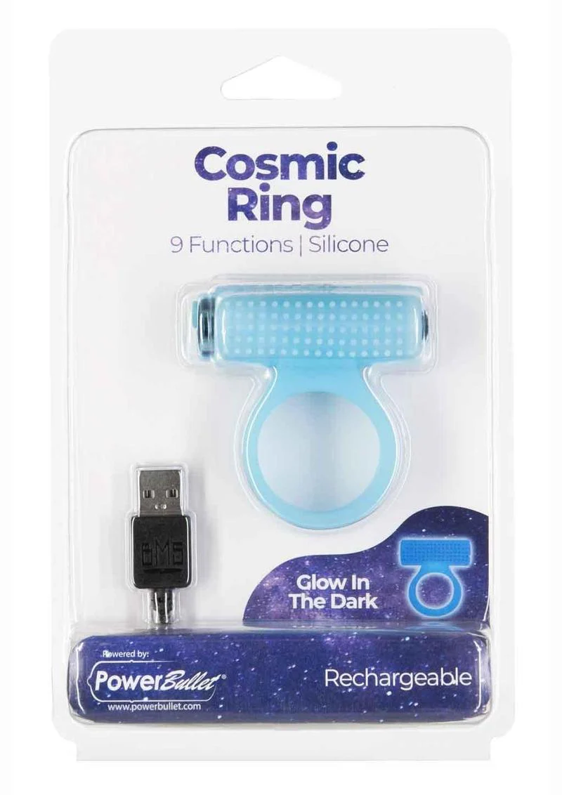 Powerbullet Cosmic Ring Rechargeable Silicone Vibrating Cock Ring - Glow In - Image 2