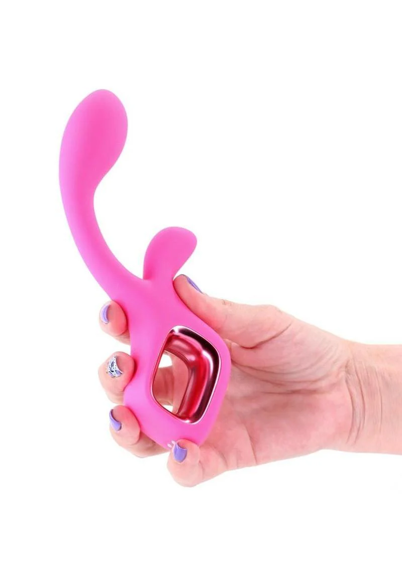 Pretty In Pink Velvet Rechargeable Silicone G-Spot Rabbit Vibrator - Image 3