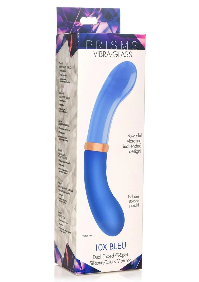 Prisms Vibra-Glass 10x Bleu Dual End G-Spot Rechargeable Silicone/Glass Vibrating Dildo - Image 2