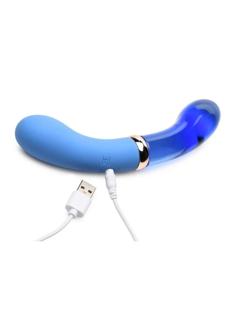 Prisms Vibra-Glass 10x Bleu Dual End G-Spot Rechargeable Silicone/Glass Vibrating Dildo - Image 3