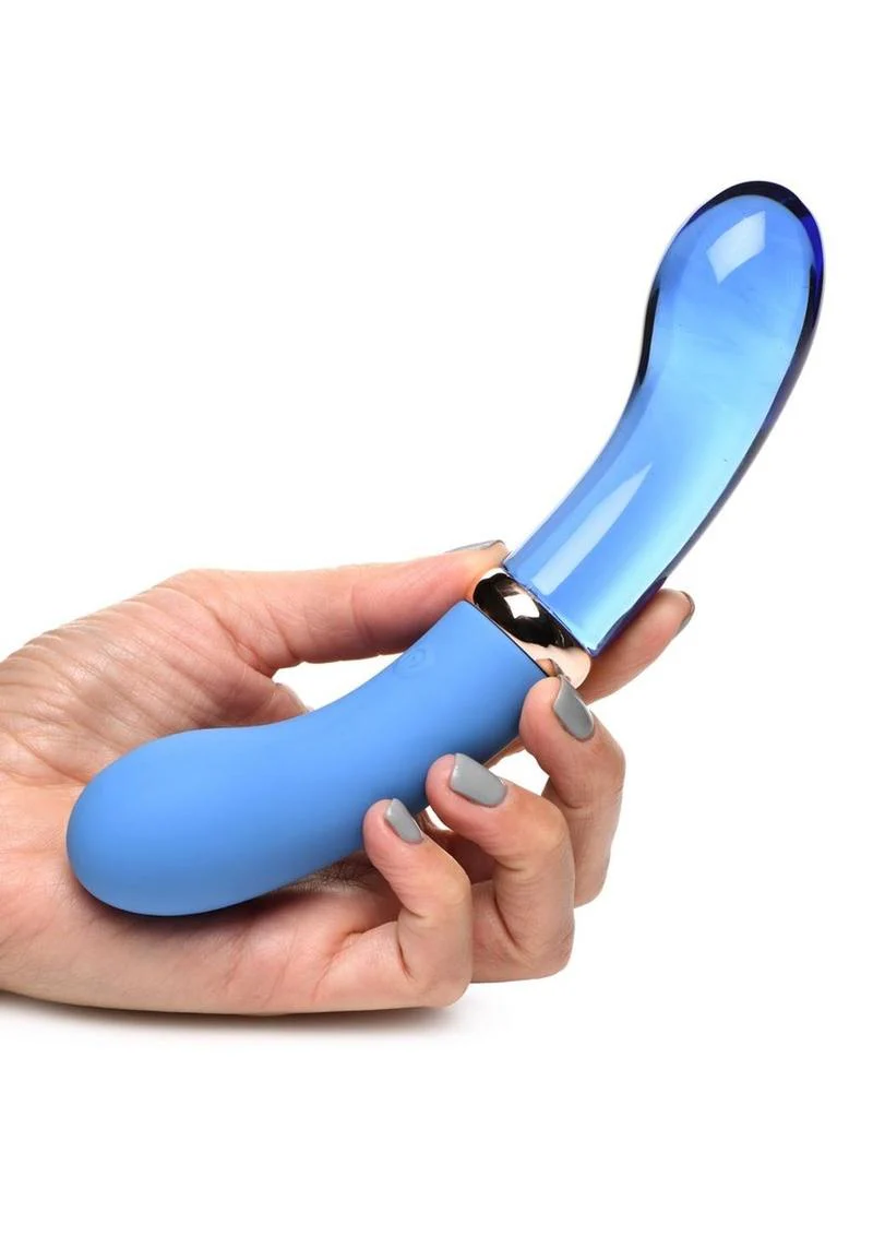 Prisms Vibra-Glass 10x Bleu Dual End G-Spot Rechargeable Silicone/Glass Vibrating Dildo - Image 4