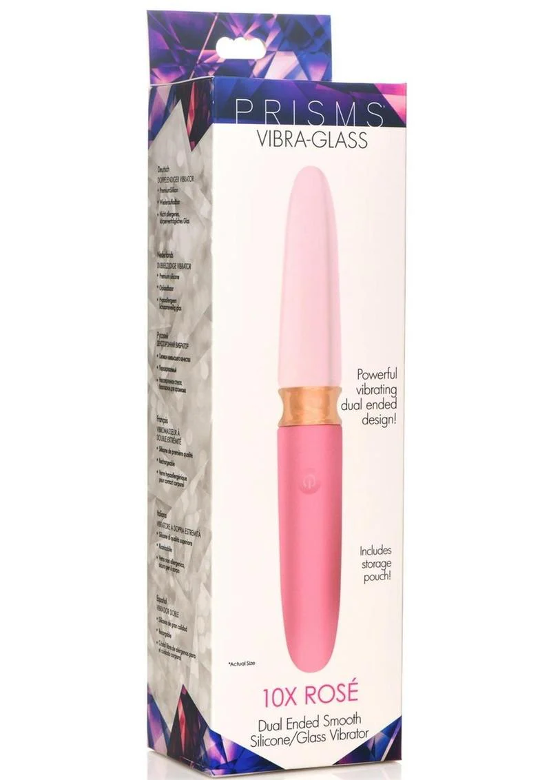 Prisms Vibra-Glass 10x Rose Dual End Rechargeable Silicone/Glass Vibrating Dildo - Image 2