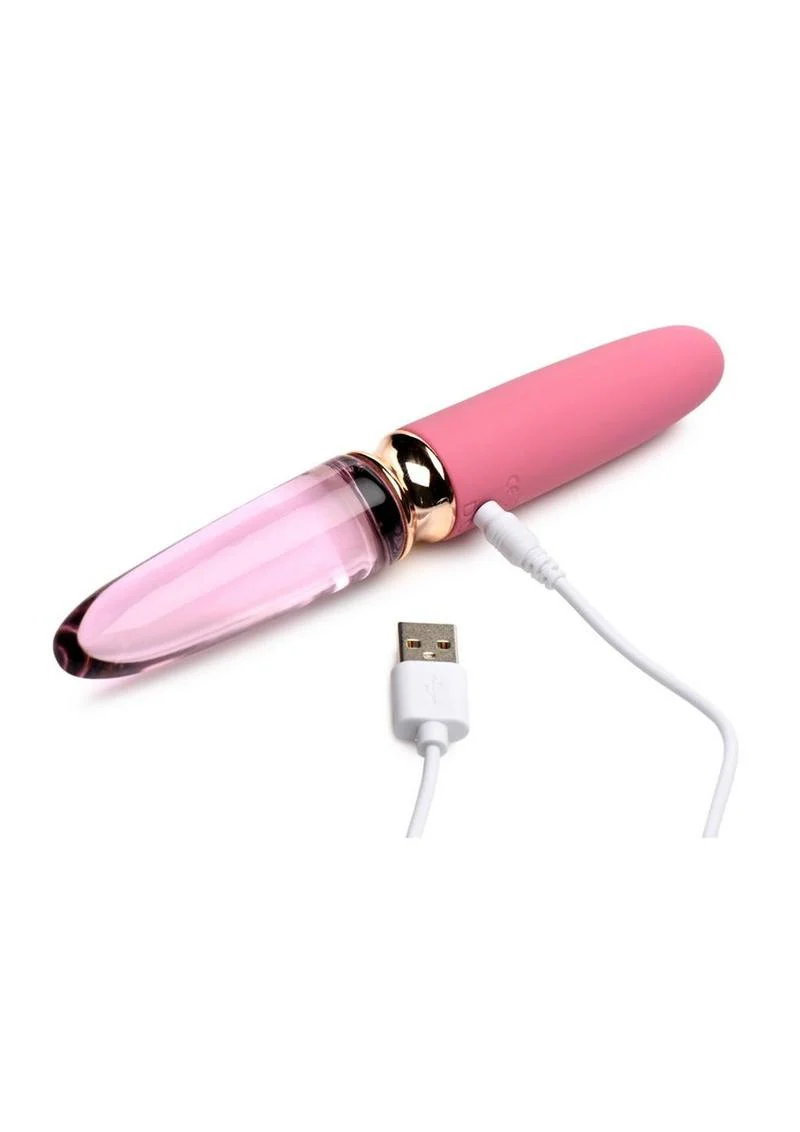 Prisms Vibra-Glass 10x Rose Dual End Rechargeable Silicone/Glass Vibrating Dildo - Image 3