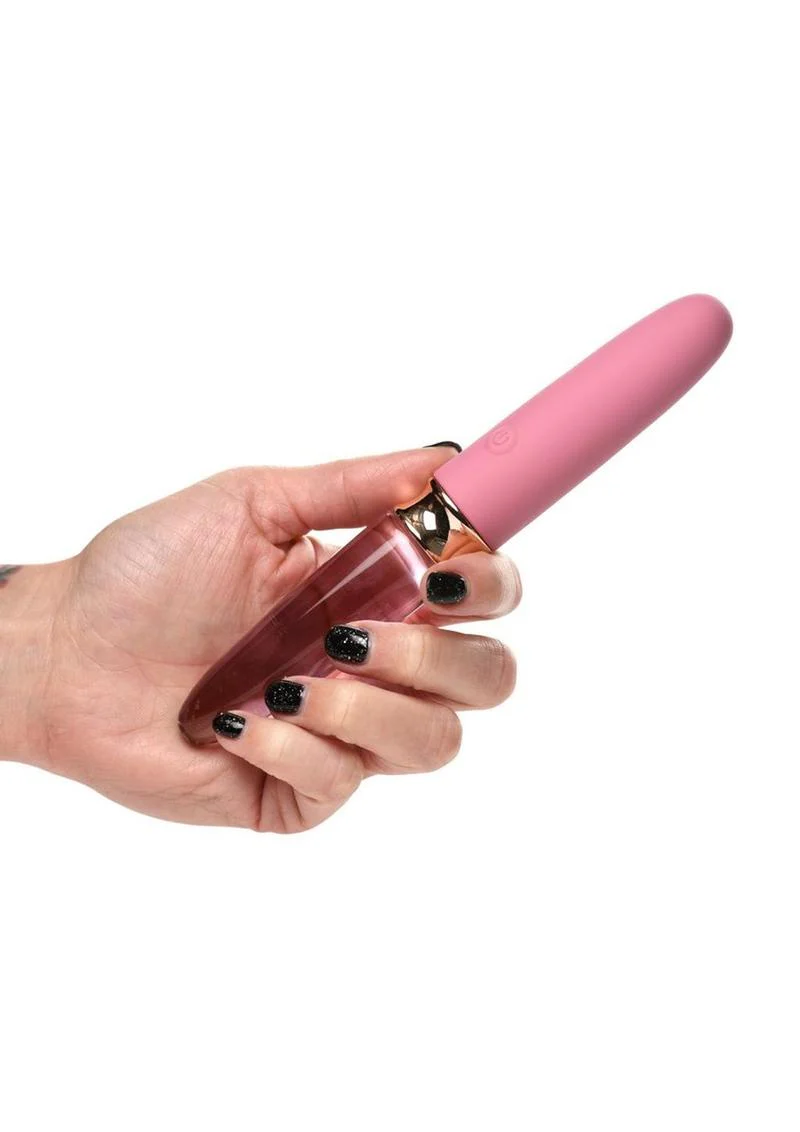Prisms Vibra-Glass 10x Rose Dual End Rechargeable Silicone/Glass Vibrating Dildo - Image 4