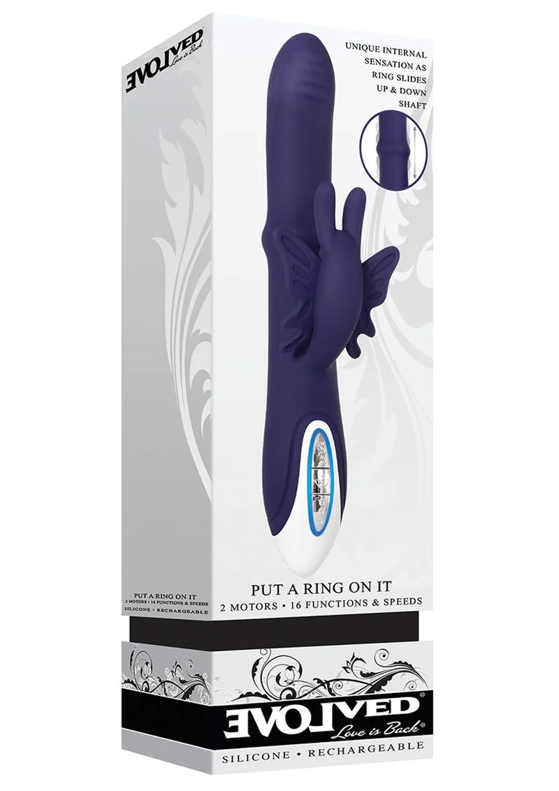 Put A Ring On It Rechargeable Silicone Vibrator with Sliding Shaft Ring - Image 2