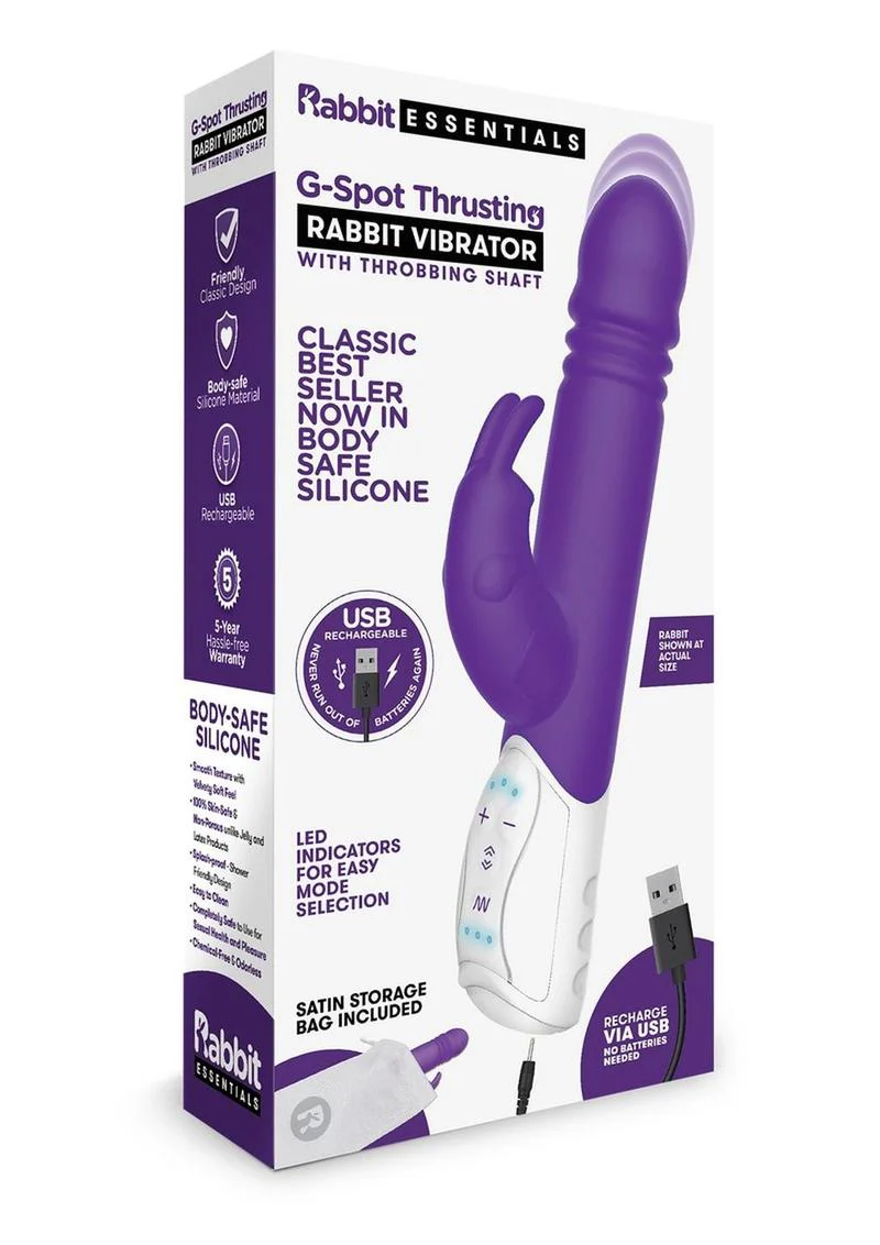 Rabbit Essentials Silicone Rechargeable G-Spot Thrusting Rabbit Vibrator - Image 3