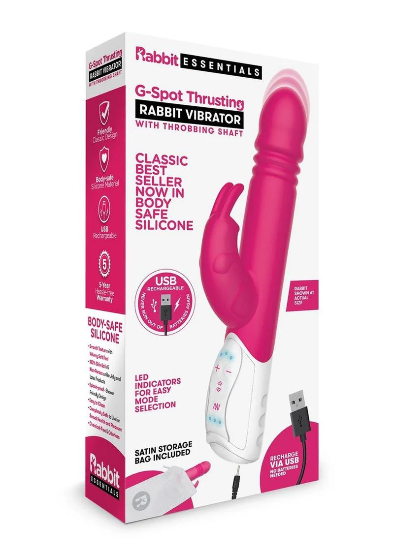 Rabbit Essentials Silicone Rechargeable G-Spot Thrusting Rabbit Vibrator - Image 6