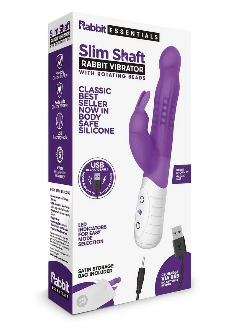 Rabbit Essentials Silicone Rechargeable Slim Shaft Rabbit Vibrator - Image 3