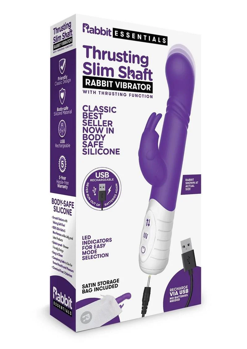 Rabbit Essentials Silicone Rechargeable Slim Shaft Thrusting G-Spot Rabbit Vibrator - Image 3