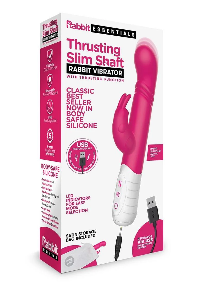 Rabbit Essentials Silicone Rechargeable Slim Shaft Thrusting G-Spot Rabbit Vibrator - Image 6