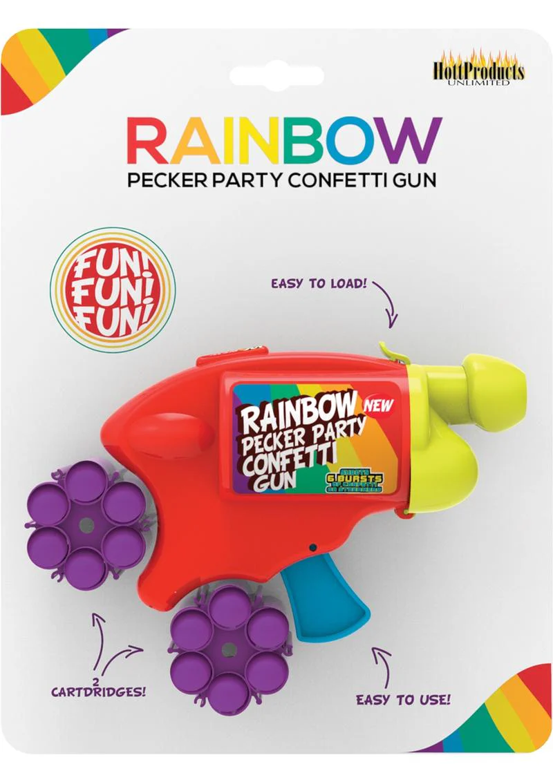 Rainbow Pecker Confetti Gun with 2 Multicolor Confetti Cartridges - Image 2