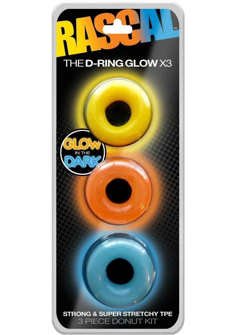 Rascal The D-Ring Glow X3 Glow In The Dark Cockrings Assorted Colors 3 Each - Image 2
