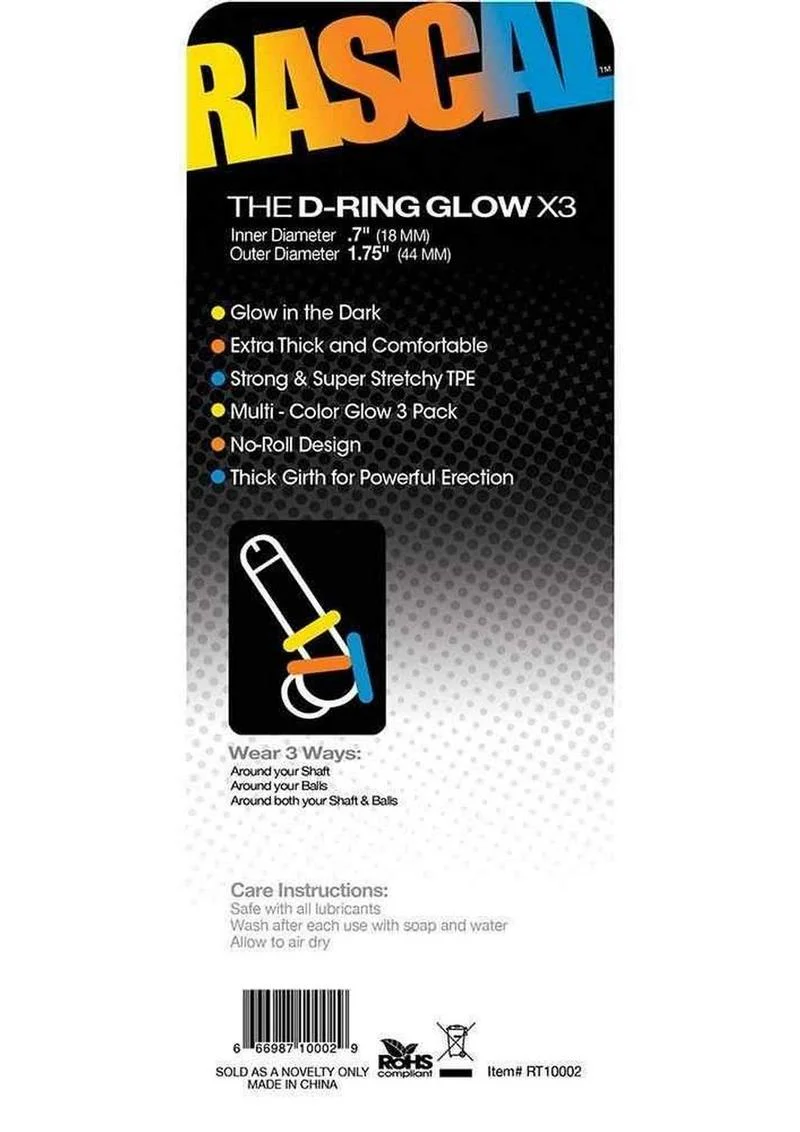 Rascal The D-Ring Glow X3 Glow In The Dark Cockrings Assorted Colors 3 Each - Image 3