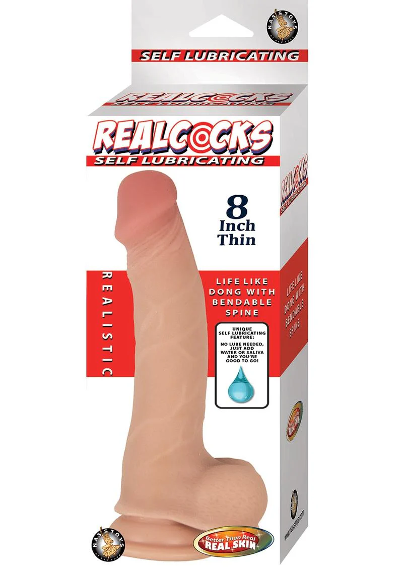 Realcocks Self Lubricating Bendable Thin Dildo with Balls - Image 2