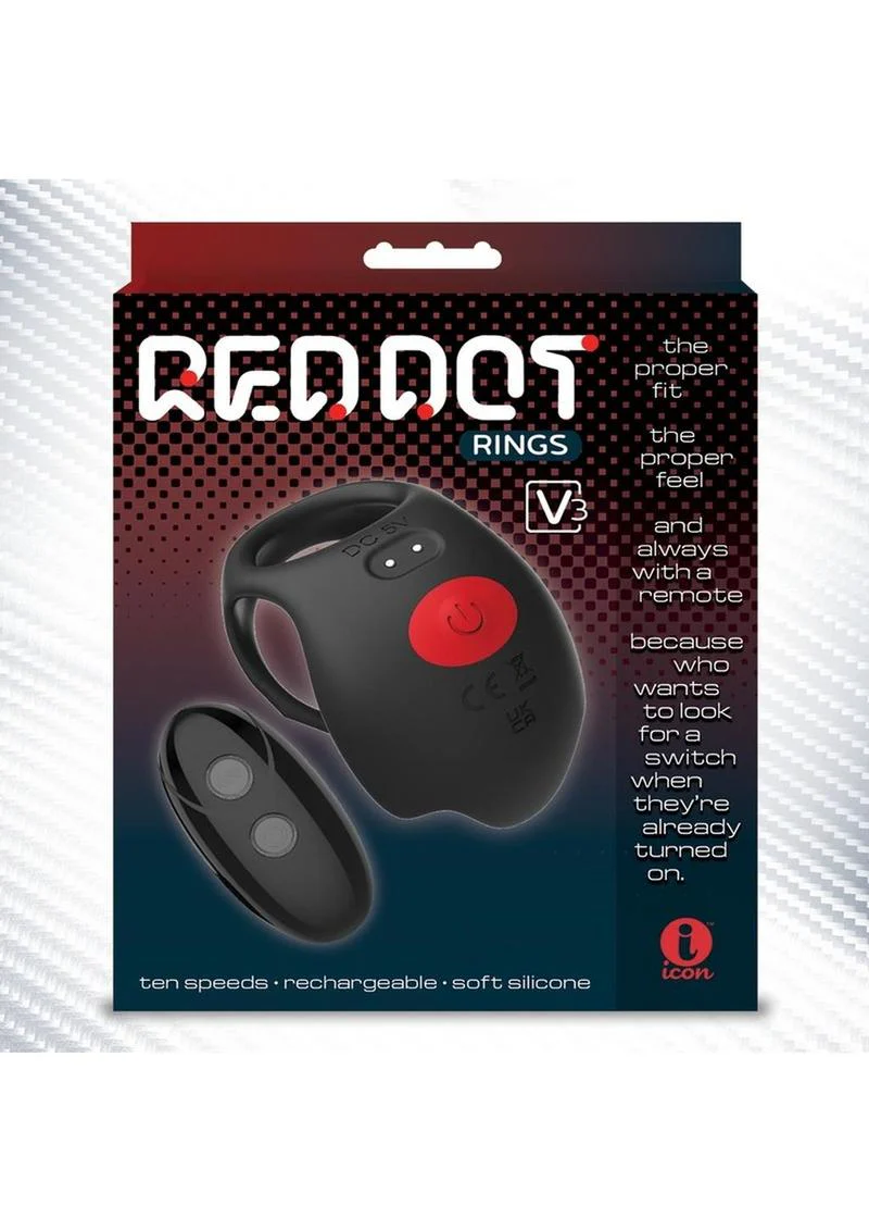 Red Dot Silicone Rechargeable Vibrating Cock Ring with Controller V3 - Image 2