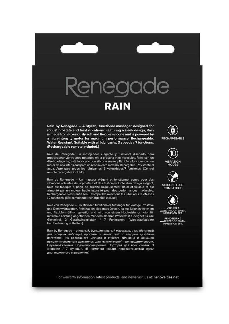Renegade Rain Rechargeable Silicone Prostate and Taint Massager with Remote Control - Image 4